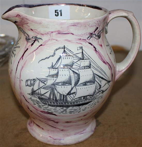 Sunderland pink lustre ship jug